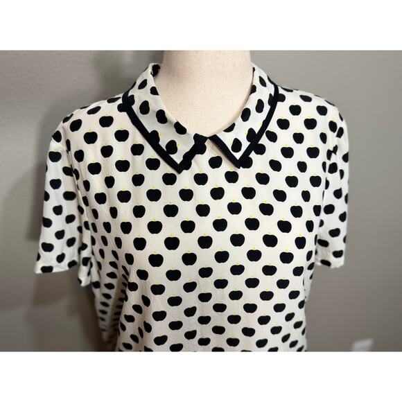 Kate Spade blouse Black Apple silk blend short sleeve collar back keyhole Sz 14 - Picture 2 of 9